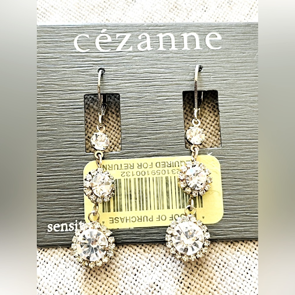 Cezanne crystal dangle earrings silver tone NWT